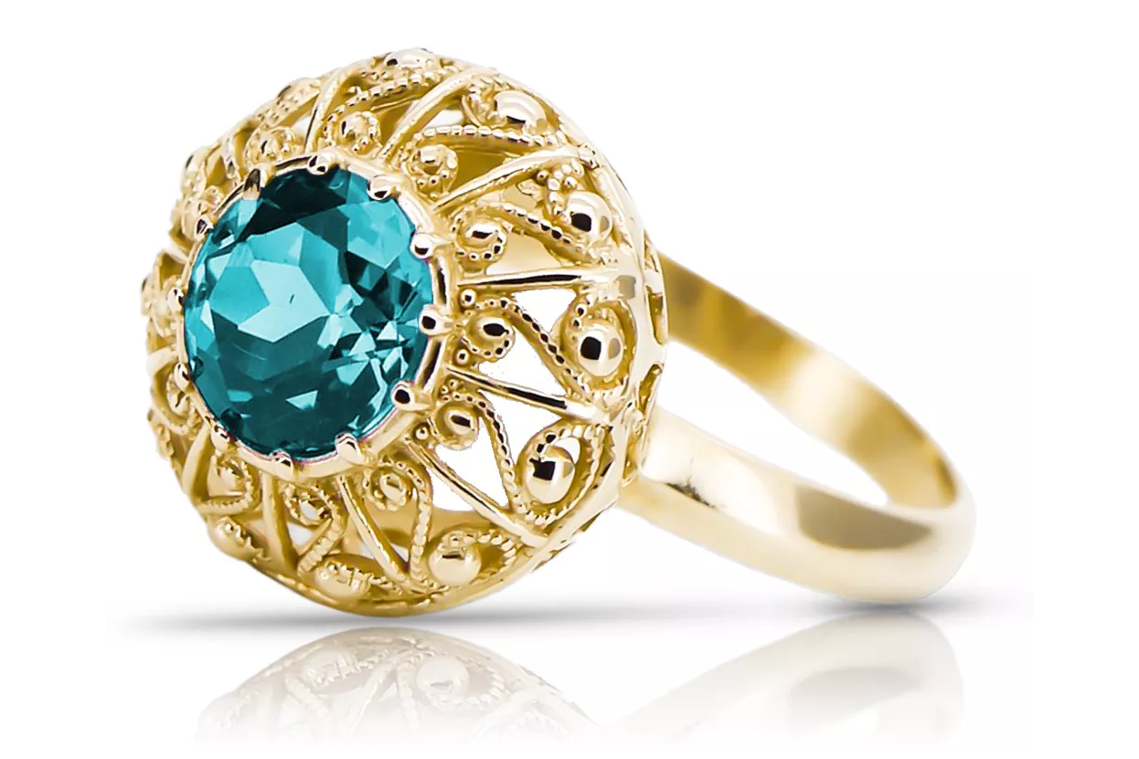 Пръстен Винтидж бижута Аквамарин 14K жълто злато vrc059y